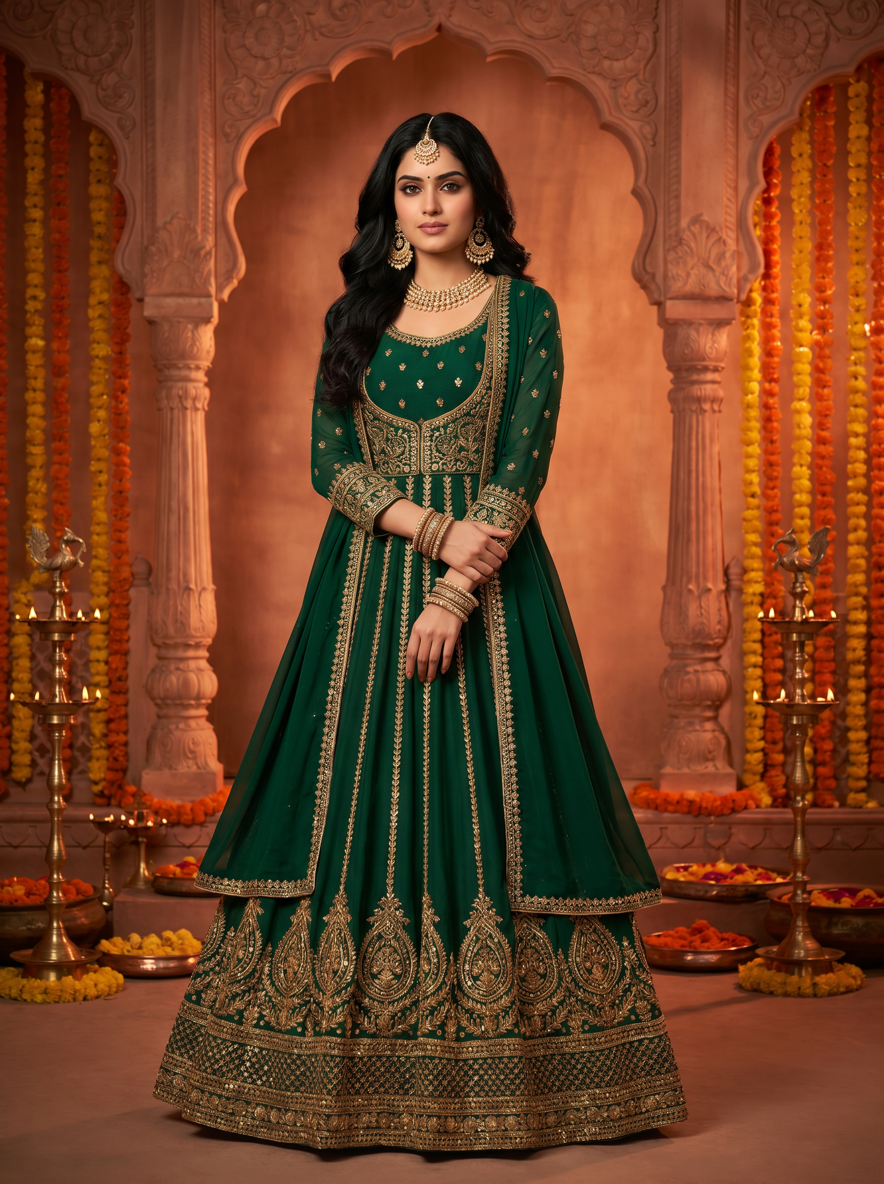 Heritage anarkali — white-label AI model render